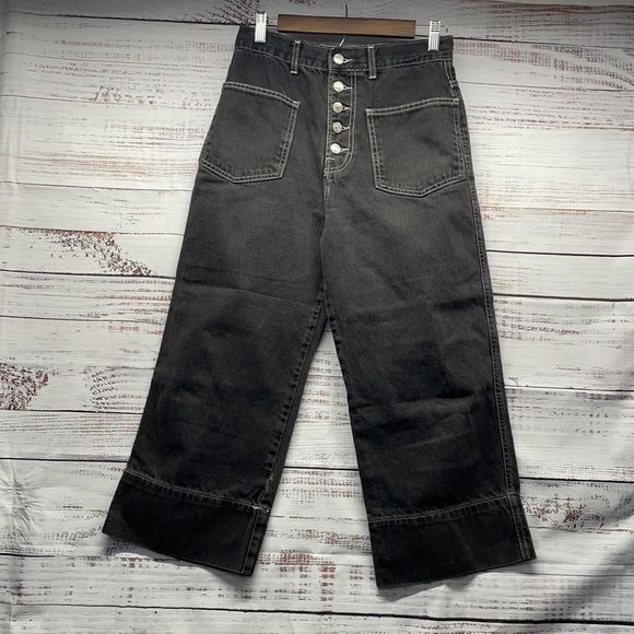 Forever 21 Button Fly Women's Size 28 Black High-Rise Wide-Leg Denim Jeans - Picture 2 of 10